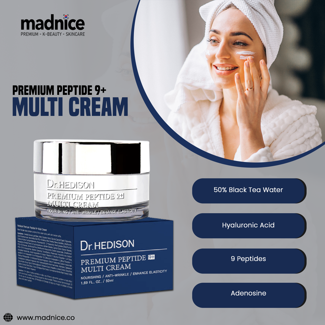 Dr. Hedison Premium Peptide 9+ Multi Cream - 50ml