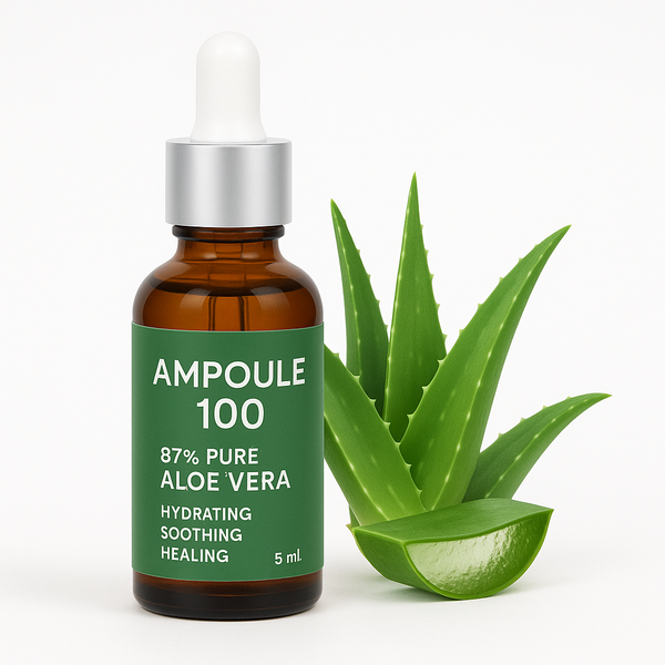 Ampoule 100 bottle with aloe vera leaves 