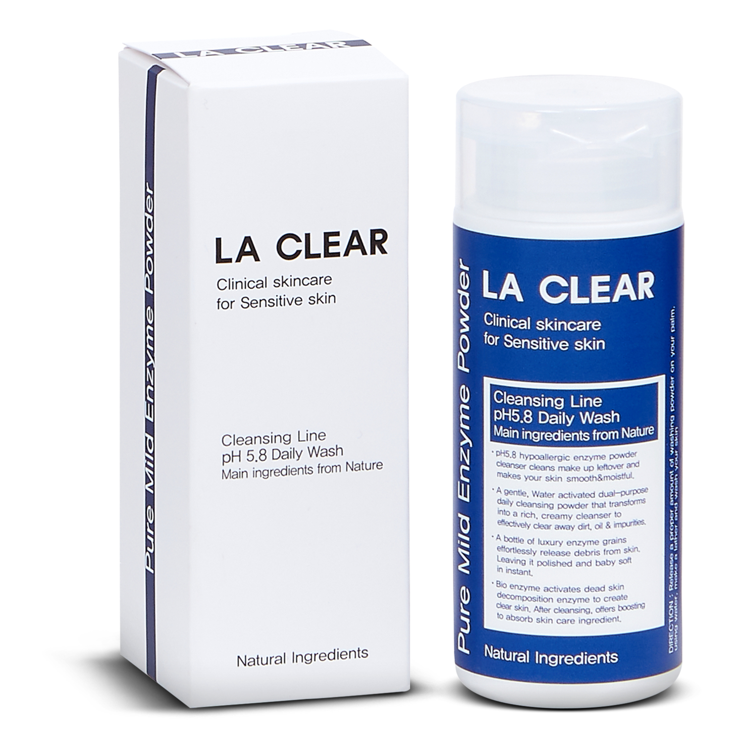 LA CLEAR skincare product packaging on a white background