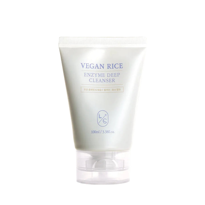 Vegan Rice Enzyme Deep Cleanser tube on a beige background