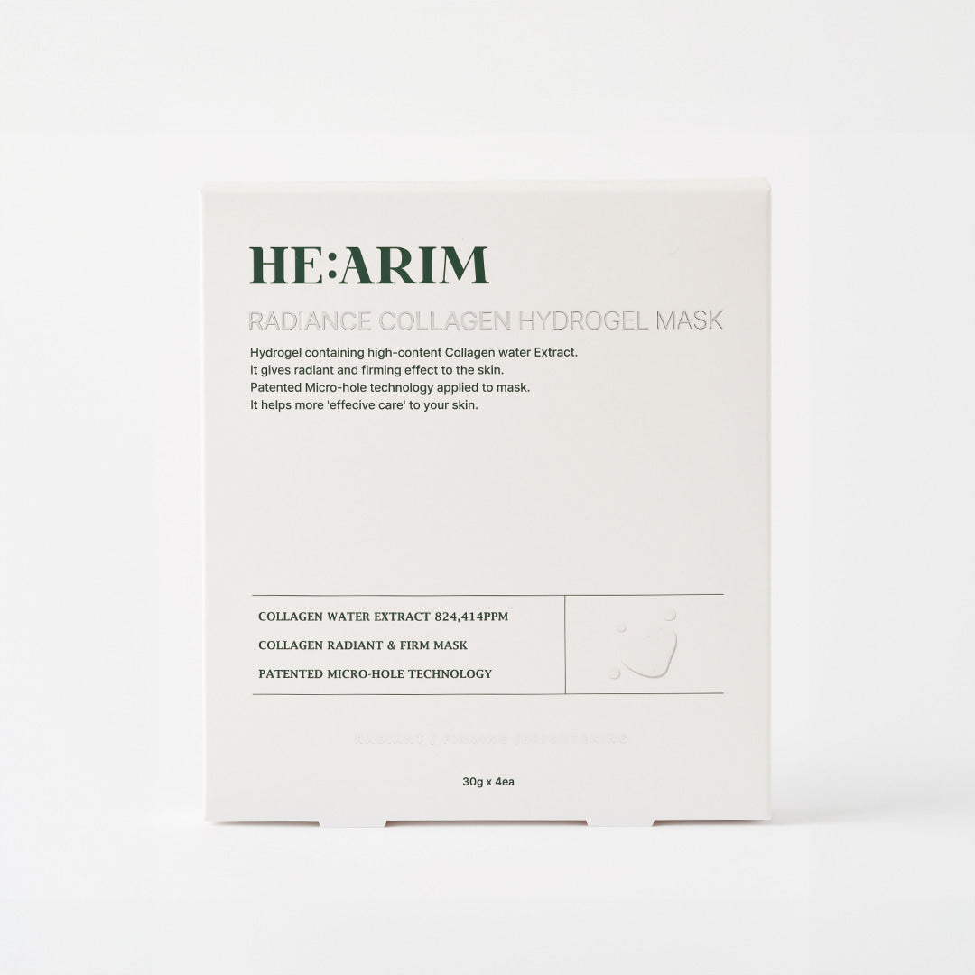 HE:ARIM Radiance Collagen Hydrogel Mask packaging on a white background