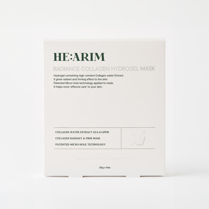 HE:ARIM Radiance Collagen Hydrogel Mask packaging on a white background
