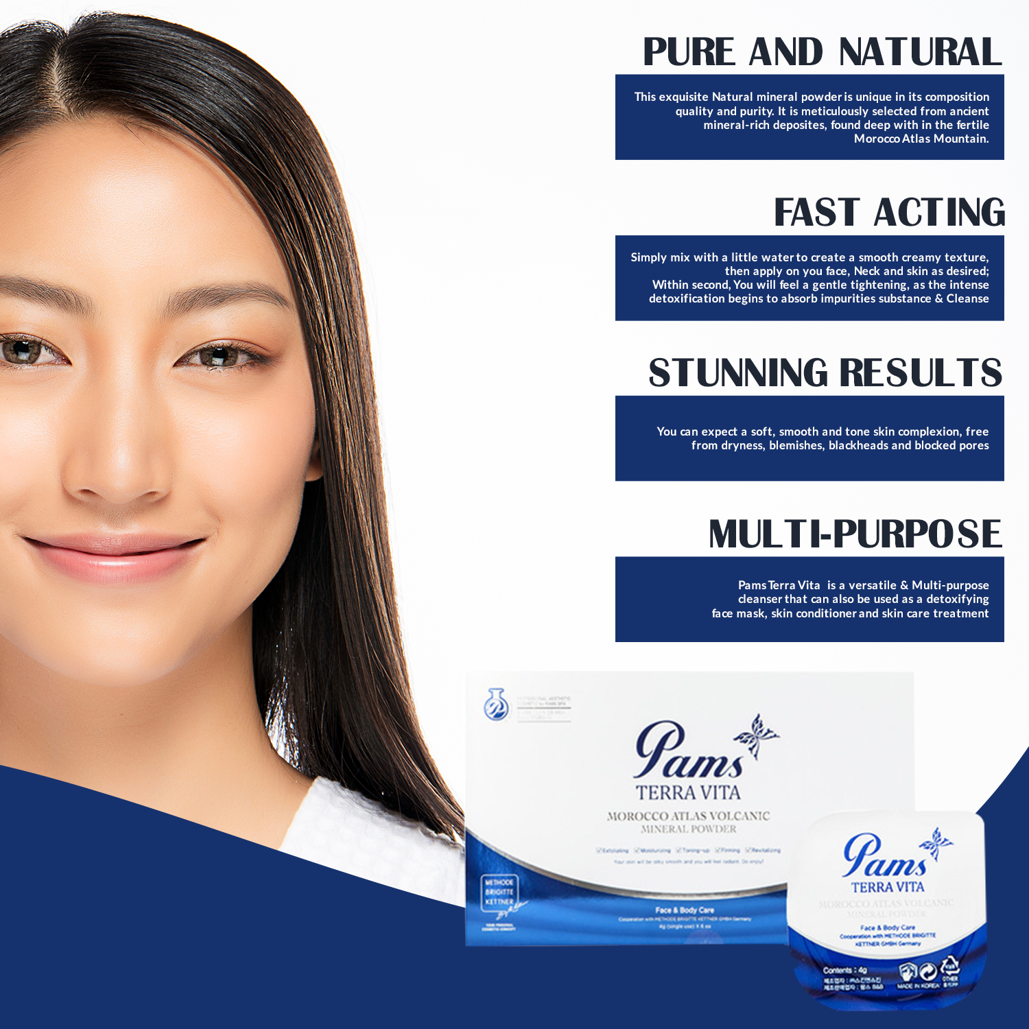 Pams Cosmetic - 100% Natural Clay Mask. One ingredient natural clay mask, cleanses, tones, exfoliates, detoxifies and moisturizes.