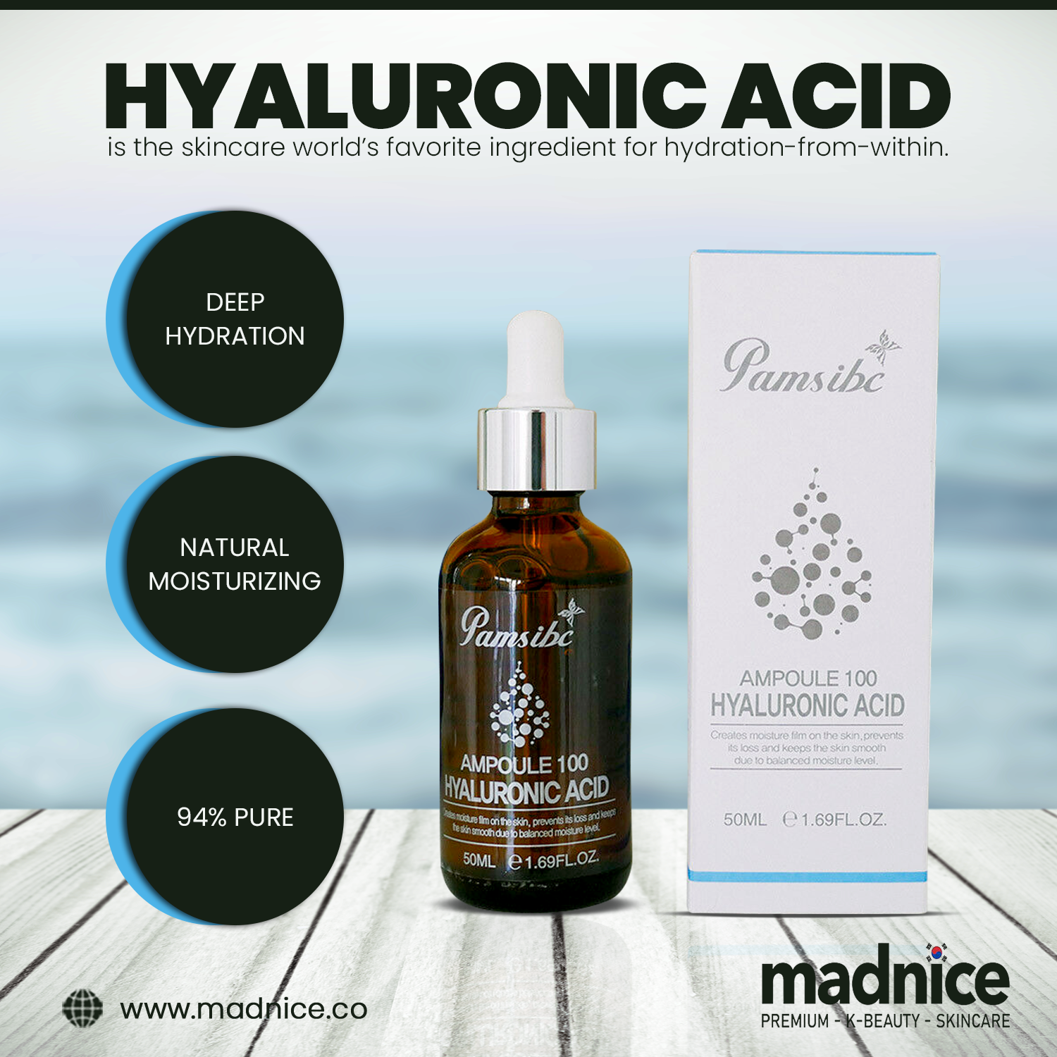 Pamsibc Ampoule 100 HYALURONIC ACID -50ml - 94% Hyaluronic Acid